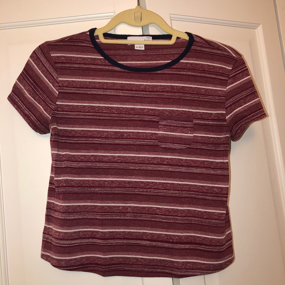 Red, white, navy striped graphic tshirt